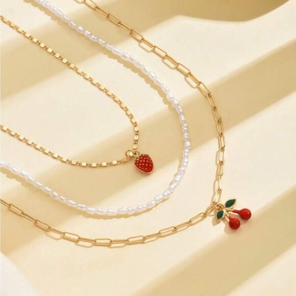 Cherry Pendant Necklace Set A1287 - Picture 2 of 4